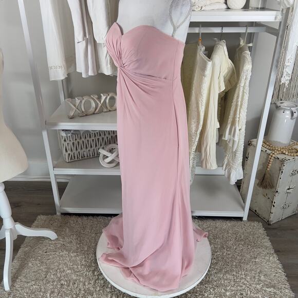Kanali K  size 10 light pink chiffon long strapless bridesmaids dress #2604 - Picture 2 of 11